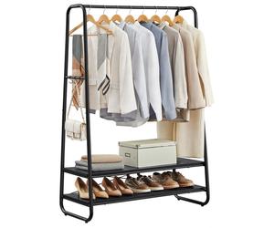 VASAGLE, perchero, soporte para abrigos, armario, con 2 estantes, 6 ganchos en forma de S, estructura de acero, 45 x 100 x 160 cm, para dormitorio, pasillo, entrada, color ébano mate - RGR112B03