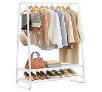 VASAGLE, perchero, soporte para abrigos, con 2 estantes, 6 ganchos en forma de S, estructura de acero, 45 x 100 x 160 cm, ideal para dormitorios, pasillos, recibidores, color blanco nube-blanco mate,