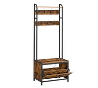 VASAGLE Perchero Zapatero, Perchero Recibidor, con Banco Zapatero, 7 Ganchos, Estante Superior, Pasillo Dormitorio Salón, Estilo Moderno, Marrón Rústico y Negro, Regalo de Navidad Marrón Rústico y Neg