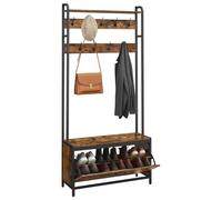 VASAGLE Perchero Zapatero, Perchero Recibidor, con Banco Zapatero, 9 Ganchos, Estante Superior, Pasillo Dormitorio Salón, Estilo Industrial, Marrón Rústico y Negro HSR405B01