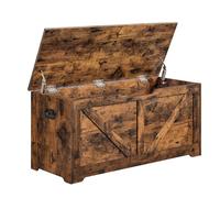 VASAGLE Puff Almacenaje, Banco Almacenaje con 2 Bisagras de Seguridad, Baúl Almacenaje, Banco Zapatero, Estilo Granero, 40 x 100 x 46 cm, para Pasillo Dormitorio Salón, Blanco Mate/Marrón Rústico/Grei