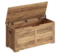 VASAGLE Puff Almacenaje, Banco Almacenaje con 2 Bisagras de Seguridad, Baúl Almacenaje, Banco Zapatero, Estilo de Campo, 40 x 100 x 46 cm, para Pasillo Dormitorio Salón, Marrón Miel