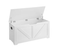VASAGLE Puff Almacenaje, Banco Almacenaje con 2 Bisagras de Seguridad, Baúl Almacenaje, Banco Zapatero, Estilo Granero, 40 x 100 x 46 cm, para Pasillo Dormitorio Salón, Blanco Mate/Marrón Rústico/Grei