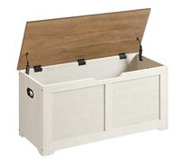 VASAGLE Puff Almacenaje con 2 Bisagras de Seguridad, 100 x 40 x 46.4 cm | Baúl, Banco Zapatero, Estilo de Campo, para Pasillo Dormitorio Salón, Blanco y Marrón Miel, Colección SOFIE LSB061WJ01