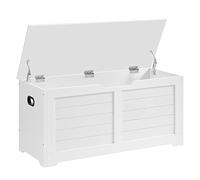 VASAGLE Puff Almacenaje con 2 Bisagras de Seguridad, 100 x 40 x 46.4 cm | Baúl, Banco Zapatero, Estilo de Campo, para Pasillo Dormitorio Salón, Blanco Nube, Colección SOFIE LSB061T10