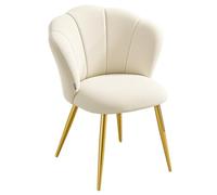 VASAGLE Silla de Comedor, Terciopelo, Respaldo en Forma de Pétalos | Silla de Tocador Acolchada, Carga 150 kg, Patas de Acero, Salón, Dormitorio, Blanco Crema, Colección LAELA KDC099W101