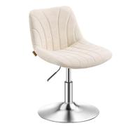 VASAGLE Silla de Tocador con Respaldo, Taburete Bajo Giratorio 360°, Altura Ajustable, Cuero PU, 43,0 x 46,5 x (65,5-77,5) cm, Blanco, para Dormitorio, Colección Tyra LJB160W101