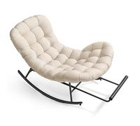 VASAGLE Silla Mecedora, Marco de Acero, Reposapiés Extraíble | Mecedora, Cojín Extraíble, Carga de 136 kg, Dormitorio, Sala de Estar, Terraza, Jardín, Beige, Colección TEOU LYY062WZ01