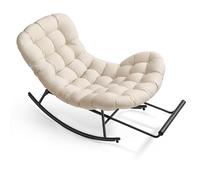 VASAGLE Silla Mecedora, Mecedora con Marco de Acero, Reposapiés Extraíble, Cojín Extraíble, Carga de 136 kg, Dormitorio, Sala de Estar, Terraza, Jardín, Gris/Beige Beige