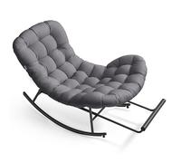VASAGLE Silla Mecedora, Mecedora con Marco de Acero, Reposapiés Extraíble, Cojín Extraíble, Carga de 136 kg, Dormitorio, Sala de Estar, Terraza, Jardín, Gris/Beige Gray