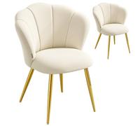 VASAGLE Sillas de Comedor Conjunto de 2, Respaldo en Forma de Pétalos | Sillas de Tocador, Tapizadas en Terciopelo, Patas de Acero, Carga 150 kg, Blanco Crema, Colección LAELA