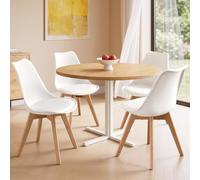 VASAGLE Sillas de Comedor, Cuero PU y Madera de Haya, Asiento Acolchado, Set de 4, 46,5 x 57 x 79 cm, Blanco Nube y Color Natural, para Salón y Cocina, Colección Lenna KDC888WD01