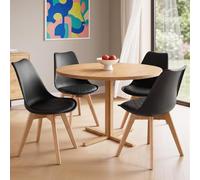 VASAGLE Sillas de Comedor, Cuero PU y Madera de Haya, Asiento Acolchado, Set de 4, 46,5 x 57 x 79 cm, Negro, para Salón y Cocina, Colección Lenna KDC888BH01