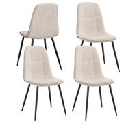 VASAGLE Sillas de Comedor, Juego de 4, Soporte de Metal, Pies Ajustables, Fácil Limpieza, Sillas de Cocina, Tejido de Chenilla, PU con Textura Brillante, Blanco Crema KDC188W01