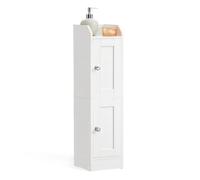 VASAGLE Siren Colección - Mueble de Baño Estrecho, Armario de Pie Esquinero, Porta Papel Higiénico, Estantes Ajustables, Puertas Reversibles Izquierda/Derecha, Blanco Nube BBK312WB02