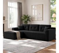VASAGLE Sofá con Chaise Longue, Esquinero de Pana, Diseño Modular de 3 Plazas, 242 x 152 x 73 cm, Negro, para Salón, Colección Camila LCS183B101
