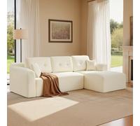 VASAGLE Sofá Esquinero Sin Montaje, Sofá Modular de 244 cm | Entrega Compacta, con Gran Chaise Longue a la Derecha, Blanco Crema, Colección CAMILA LCS184WD01