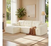 VASAGLE Sofá Esquinero, Sofá Modular de 244 cm, Entrega Compacta, Sin Montaje, con Gran Chaise Longue a la Izquierda, para Salón o Habitación de Invitados, Blanco Crema LCS183WD01