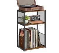 VASAGLE Soporte para Tocadiscos, Gabinete para Tocadiscos de 3 Niveles, Soporte para Vinilos para hasta 100 Álbumes, Mesa de Centro para Sala de Estar, Dormitorio, Marrón Rústico LET275K01