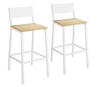 Juego de 2 Taburetes Altos de Cocina Beige Roble y Blanco