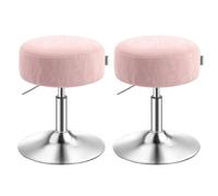 VASAGLE Taburete de Maquillaje, Juego de 2, Altura Ajustable, PU | Silla de Tocador, 360° Giratorio, Asiento Grueso, para Dormitorio Cocina Comedor, Moderno, Rosa Jalea