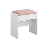 VASAGLE Taburete de Tocador, Taburete de Maquillaje Tapizado, Taburete de Terciopelo, Reposapiés con Almohadilla Antideslizante, para Vestidor, Dormitorio, Entrada, Blanco Mate y Rosa Jalea/Blanco y
