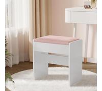 VASAGLE Taburete de Tocador, Tapizado de Terciopelo, Dormitorio | Taburete de Maquillaje, Reposapiés con Almohadilla Antideslizante, Blanco Mate y Rosa Jalea, Colección KAILYN RDS001W01