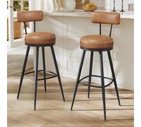 VASAGLE Taburetes Altos de Cocina, Sillas Altas para Barra, Juego de 2 | Taburete Giratorio de Polipiel con Respaldo, 56 x 56 x 101,3 cm, marrón caramelo y Negro Tinta, Colección EKHO LBC889K01