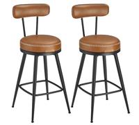 VASAGLE Taburetes Altos de Cocina, Sillas Altas para Barra, Juego de 2 | Taburete Giratorio de Polipiel con Respaldo, 54 x 54 x 91 cm, marrón caramelo y Negro Tinta, Colección EKHO LBC089K01