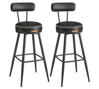 VASAGLE Taburetes Altos de Cocina, Sillas Altas para Barra, Juego de 2 | Taburete Giratorio de Polipiel con Respaldo, 56 x 56 x 101,3 cm, Negro Tinta, Colección EKHO LBC889B01