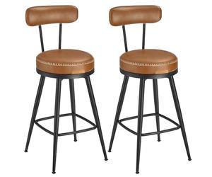 VASAGLE Taburetes Altos de Cocina, Sillas Altas para Barra, Juego de 2 | Taburete Giratorio de Polipiel con Respaldo, 54 x 54 x 91 cm, marrón caramelo y Negro Tinta, Colección EKHO LBC089K01