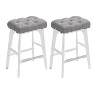 VASAGLE Taburetes de Bar, Juego de 2, Superficie de PU, Botones Acolchados, Bordes con Tachuelas, Patas de Madera, Altura 66 cm, Esquina de Bar, Comedor, Fácil Montaje, Gris Paloma LBC085G01