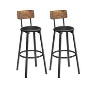 VASAGLE Taburetes de Bar, Juego de 2 Taburetes de Barra, Tapizados de PU, Taburete Alto con Reposapiés, Montaje Simple, Industrial, para Cocina, Comedor, Marrón Rústico y Negro Tinta LBC069B81