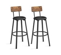 VASAGLE Taburetes de Bar, Juego de 2 Taburetes de Barra, Tapizados de PU, Taburete Alto con Reposapiés, Montaje Simple, Industrial, para Cocina, Comedor, Marrón Rústico y Negro Tinta/Negro Tinta y Mar