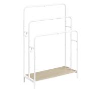 VASAGLE Toallero de Pie, 3 Barras, 2 Ganchos, 70 x 30 x 101 cm | Estante de Almacenamiento, Estante para Manta, Toallas de Baño, Blanco Perlado y Beige Natural, Colección COLTEN LLS019W01