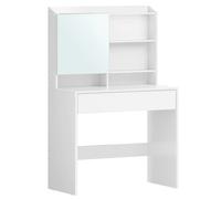 VASAGLE Tocador con Espejo, Mesa de Maquillaje con Armario y cajón con Espejo, Estantes Ajustables, Estilo Moderno, 70 x 40 x 136 cm, Blanco Blanco