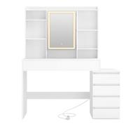 VASAGLE Tocador, con Gran Espejo LED de Brillo Regulable, Regleta, 40 x 124,7 x 145 cm, Blanco