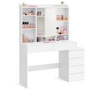 VASAGLE Tocador con Luces LED de Brillo Ajustable, 40 x 118,3 x 145 cm | Mesa de Maquillaje con Espejo, Compartimentos Abiertos, Estantes Ajustable, Blanco Nube, Colección KAILYN RDT624WB01