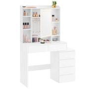 VASAGLE Tocador con Luces LED de Brillo Ajustable, 98,3 x 40 x 145 cm | Mesa de Maquillaje con Espejo, Compartimentos Abiertos, Estantes Ajustable, Blanco Nube, Colección KAILYN RDT124W01