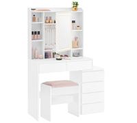 VASAGLE Tocador con Luces LED de Brillo Ajustable, 98,3 x 40 x 145 cm | Mesa de Maquillaje con Espejo, Compartimentos Abiertos, Estantes Ajustable, Blanco Nube, Colección KAILYN RDT125W01