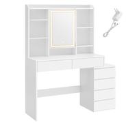 VASAGLE Tocador con Luces LED de Brillo Ajustable, Mesa de Maquillaje con Espejo, Compartimentos Abiertos, Estantes Ajustable, Estación de Maquillaje, Moderno, Blanco Nube(Este producto se envía en do