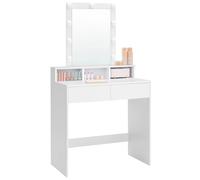 VASAGLE Tocador, Luces LED con Brillo Ajustable, Mesa de Maquillaje con Espejo, 2 Cajones y 3 Compartimentos, Moderno, Blanco, Regalo de Navidad