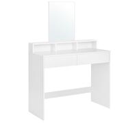 VASAGLE Tocador, Mesa de Maquillaje con Espejo Grande, Gabinete con 2 Cajones y 3 Compartimentos, Estilo Moderno, Blanco