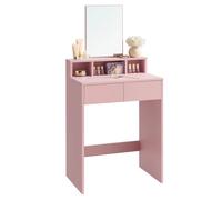 VASAGLE Tocador, Mesa de Maquillaje con Espejo Grande, Gabinete con 2 Cajones y 3 Compartimentos, Estilo Moderno, Rosa Jalea/Blanco, Regalo de Navidad