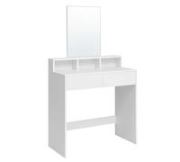 VASAGLE Tocador, Mesa de Maquillaje con Espejo Grande, Gabinete con 2 Cajones y 3 Compartimentos, Estilo Moderno, Blanco, Regalo de Navidad
