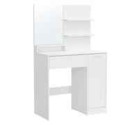 VASAGLE Tocador, Mesa de Maquillaje con Espejo Grande, Gabinete con 2 Estantes Ajustables, 1 Cajón, 2 Estantes Abiertos,Estilo Moderno, Blanco, Regalo de Navidad Blanco