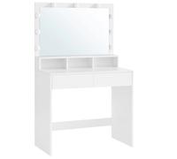 VASAGLE Tocador, Mesa de Maquillaje con Espejo y Luces LED con Brillo Ajustable, 2 Cajones y 3 Compartimentos, Moderno, Blanco, Regalo de Navidad Blanco