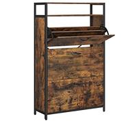 VASAGLE Zapatero, 3 Compartimentos, Estante Abierto, 80 x 30 x 131 cm | Separadores Interiores, Pasillo para 12-18 Pares de Zapatos, Ahorra Espacio, Marrón Rústico, Colección BARNET LBS802B01
