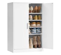 VASAGLE Zapatero Armario con Puertas, Mueble Zapatero de Entrada Moderno con Estantes Ajustables, Estrecho, 5 Estantes, para 12-15 Pares, 2 Puertas, Blanco Nube HSC501WB01