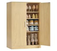 VASAGLE Zapatero Armario con Puertas, Mueble Zapatero de Entrada Moderno con Estantes Ajustables, Estrecho, 5 Estantes, para 12-15 Pares, 2 Puertas, Beige Roble HSC501YJ01